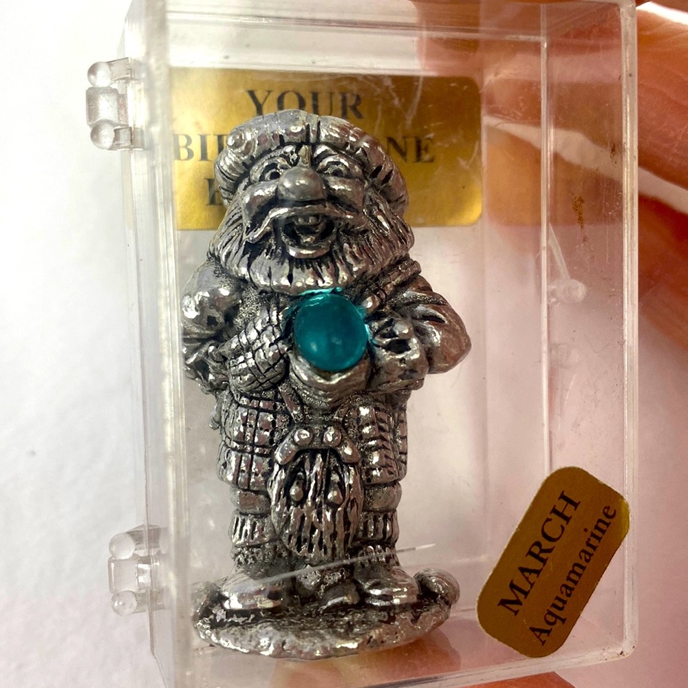 MARCH Fortune Scottish Brownie Gnome birthstone MARCH Aquamarine dash charm